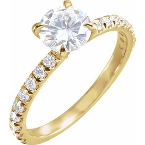 14k yellow 6.5 mm round forever  moissanite & 1/3 ctw diamond engagement ring  