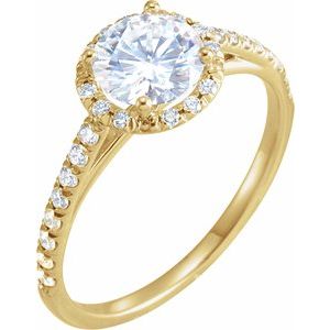 14k yellow 6.5 mm round forever  moissanite & 1/5 ctw diamond engagement ring  
