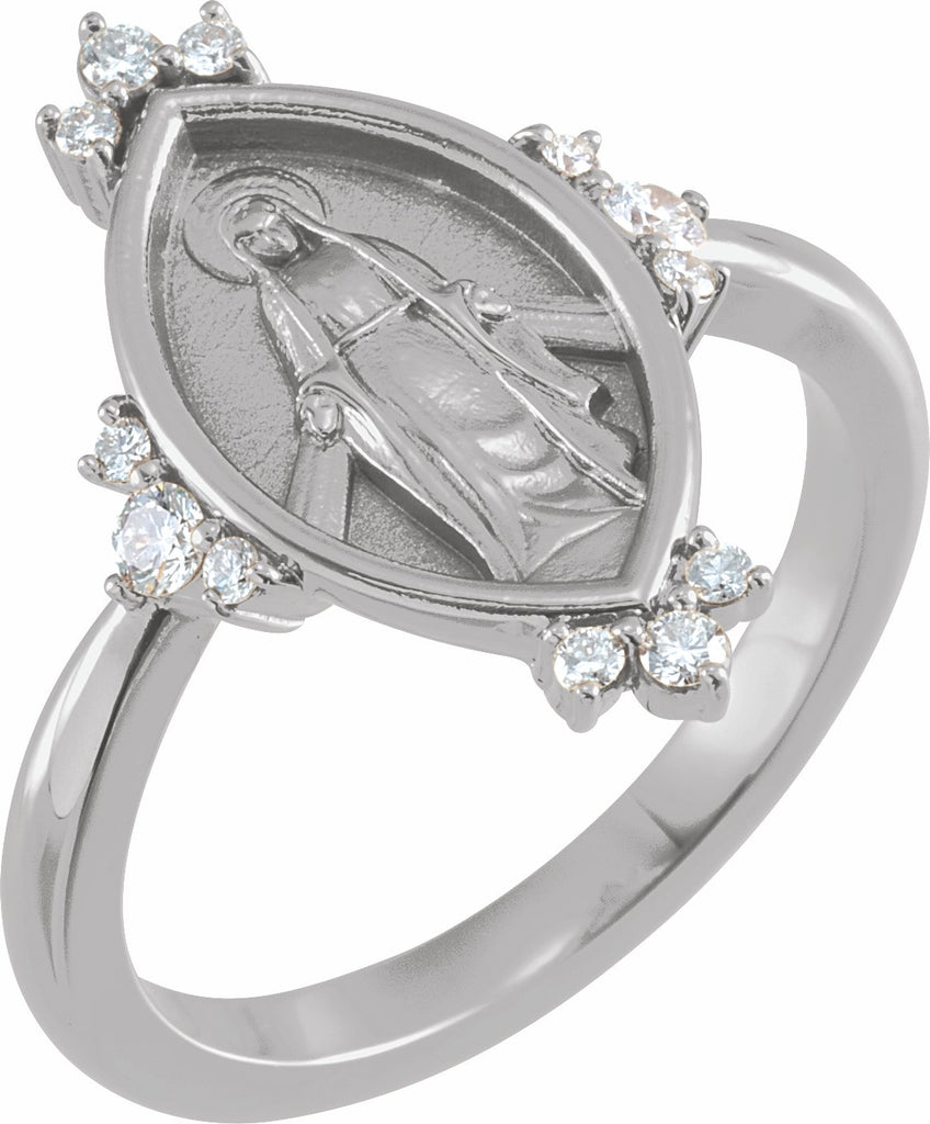 sterling silver 1/5 ctw diamond miraculous medal ring