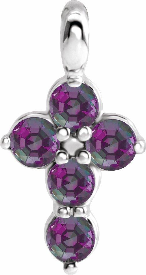 14k white alexandrite cross pendant