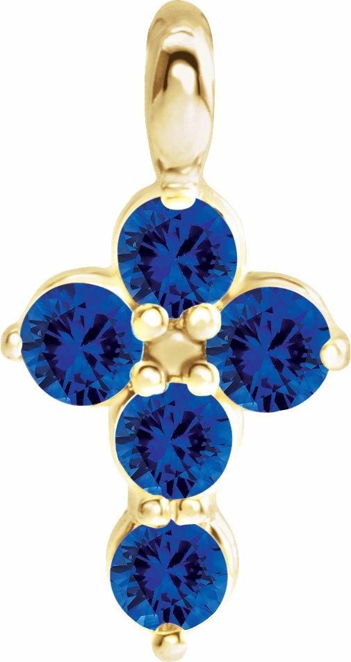 14k yellow blue sapphire cross pendant