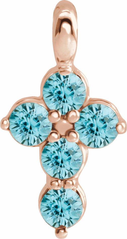 14k rose blue zircon cross pendant