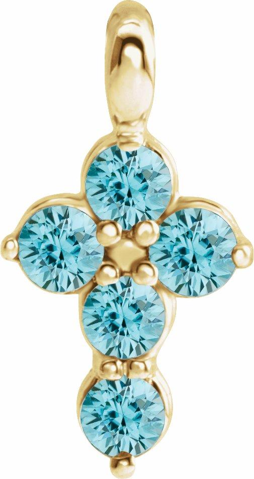 14k yellow blue zircon cross pendant