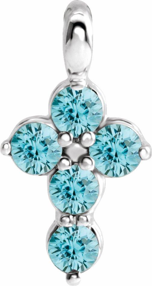 14k white blue zircon cross pendant