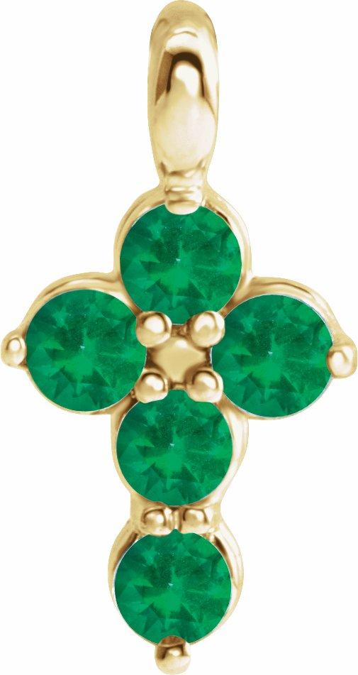 14k yellow emerald cross pendant