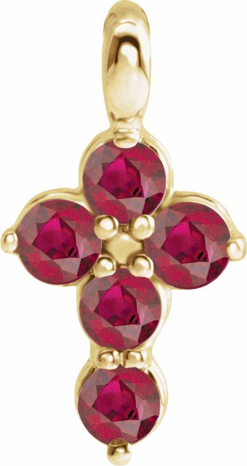 14k yellow chathamâ® created ruby cross pendant