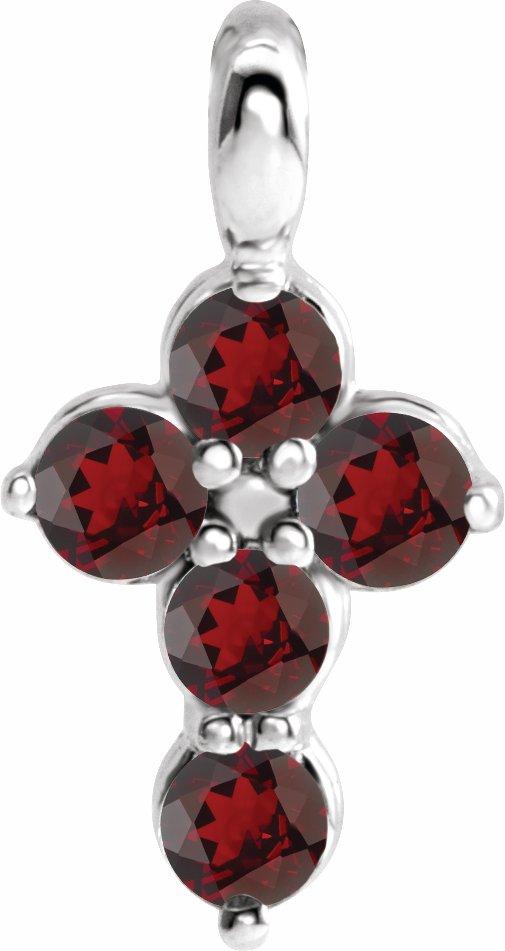 14k white garnet cross pendant