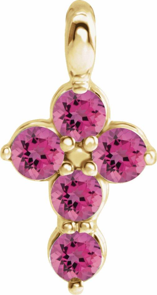 14k yellow pink tourmaline cross pendant