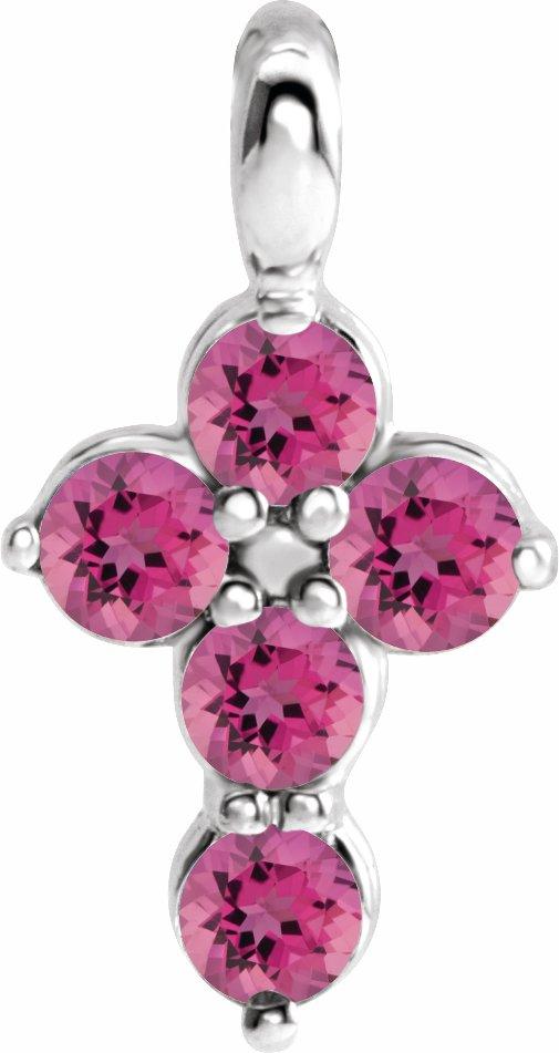 14k white pink tourmaline cross pendant