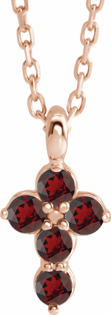 14k rose mozambique garnet cross 16-18" necklace