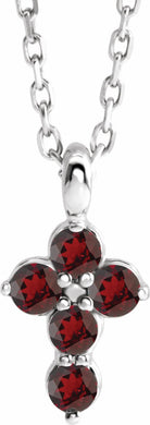 sterling silver mozambique garnet cross 16-18" necklace