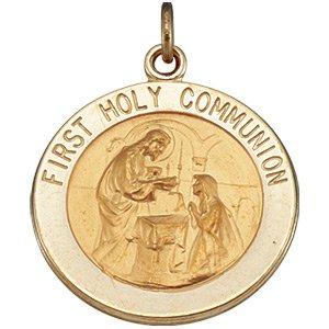 14k yellow 15 mm first communion medal