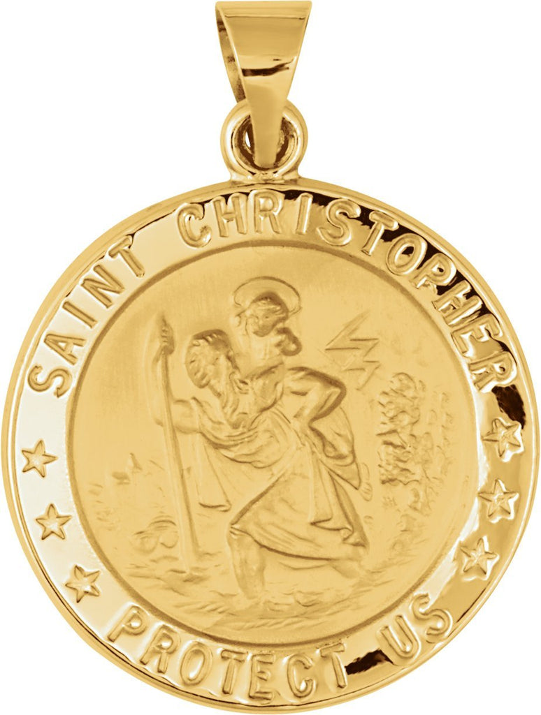 14k yellow 22 mm hollow round st. christopher medal