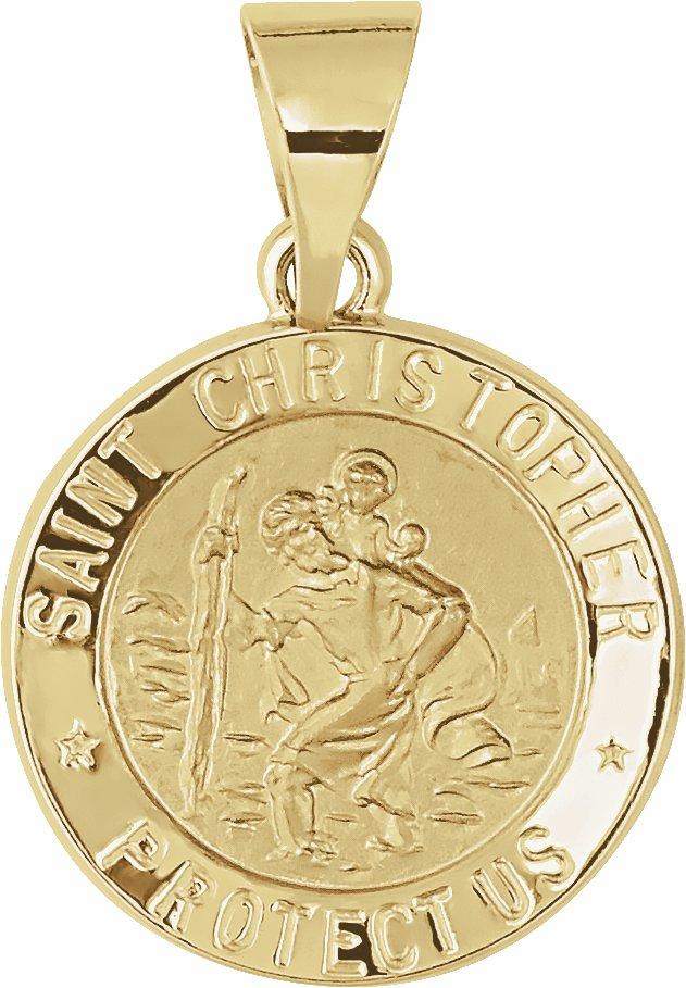 14k yellow 15 mm hollow round st. christopher medal