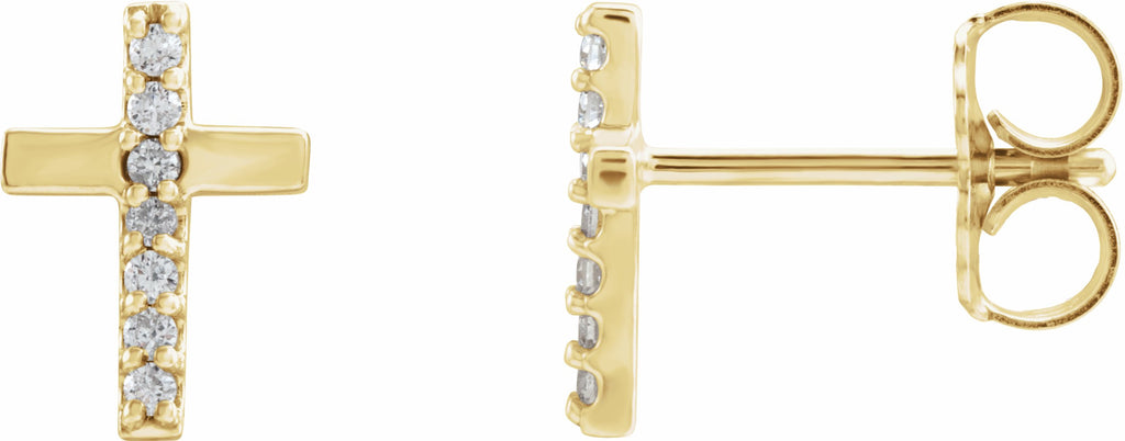 14k yellow .06 ctw diamond cross earrings