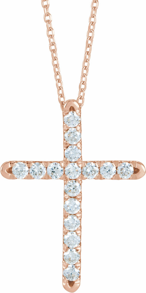 14k rose 1/2 ctw diamond french-set cross 16-18" necklace