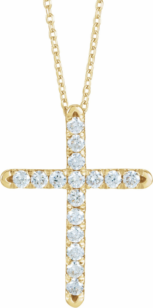 14k yellow 1/2 ctw diamond french-set cross 16-18" necklace