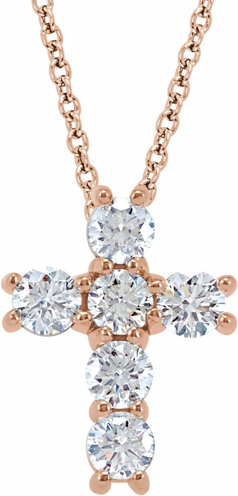 14k rose 3/4 ctw diamond cross 18" necklace 