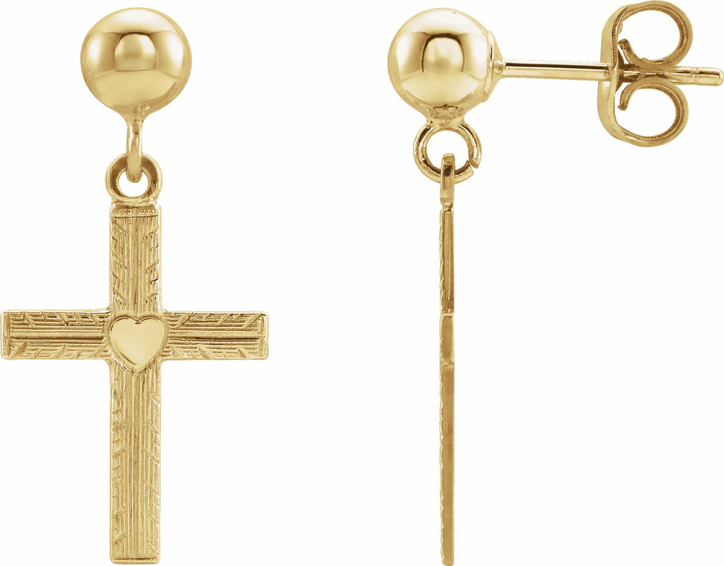 14k yellow 13x10 mm cross ball dangle earring