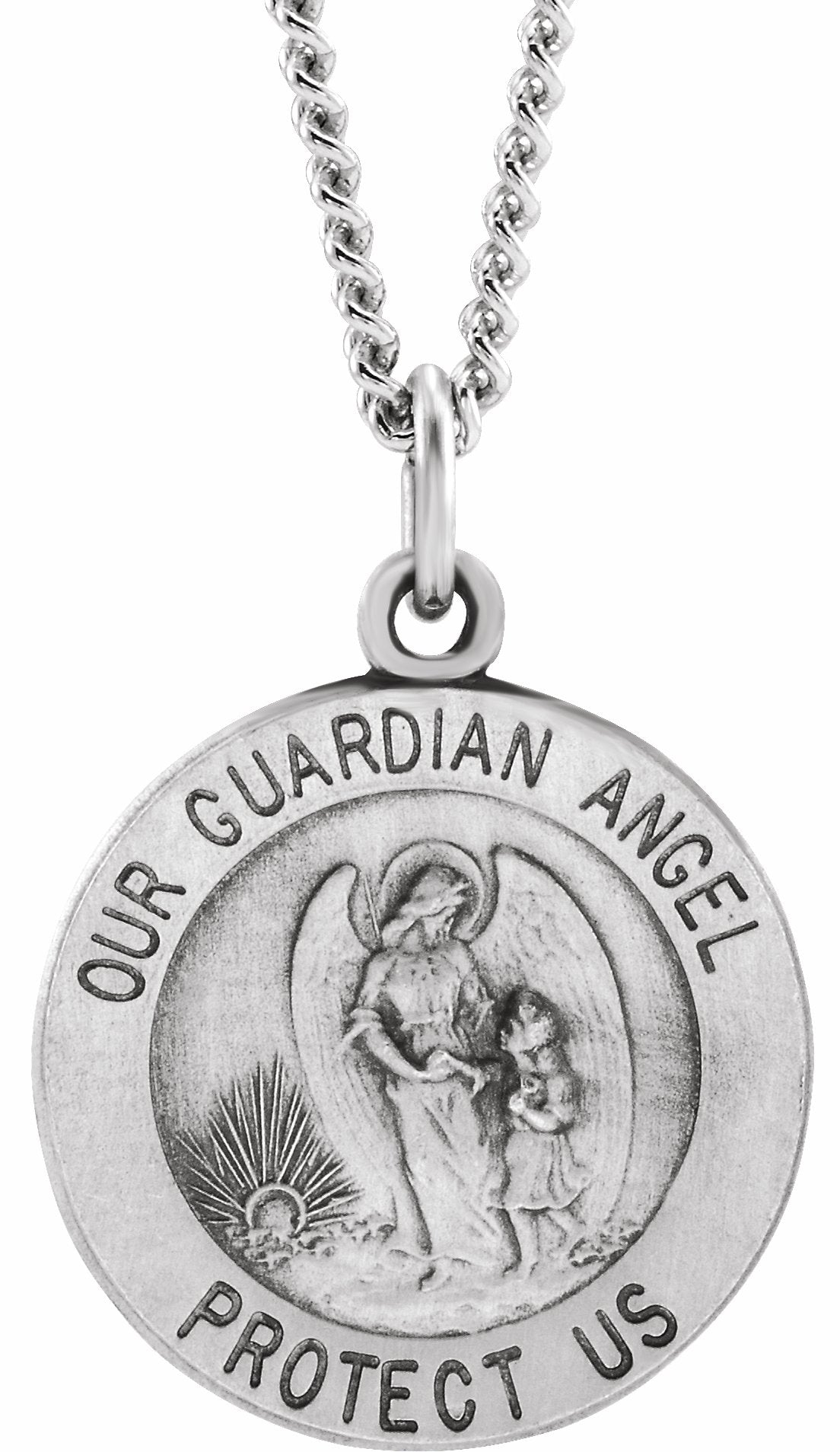 sterling silver 15 mm guardian angel medal