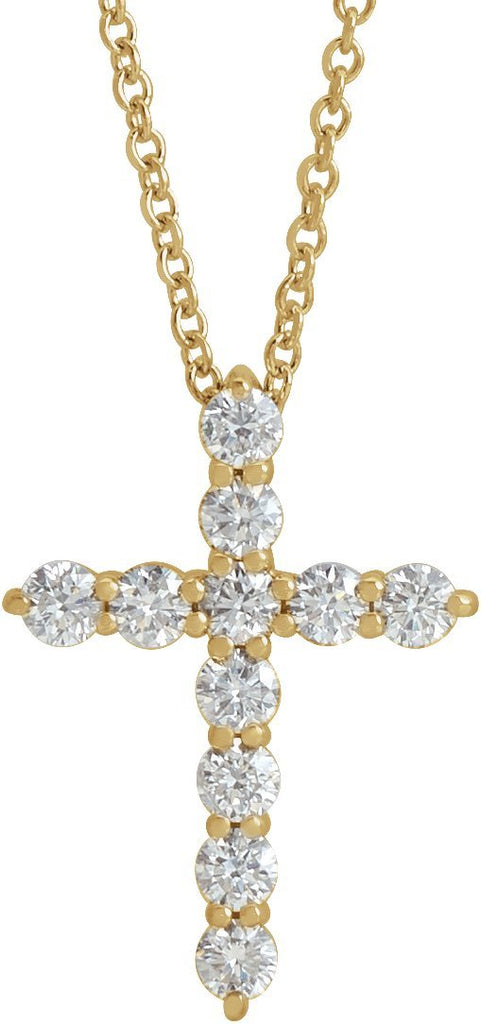 14k yellow 17.8x12.9 mm 3/8 ctw diamond cross 16-18" necklace