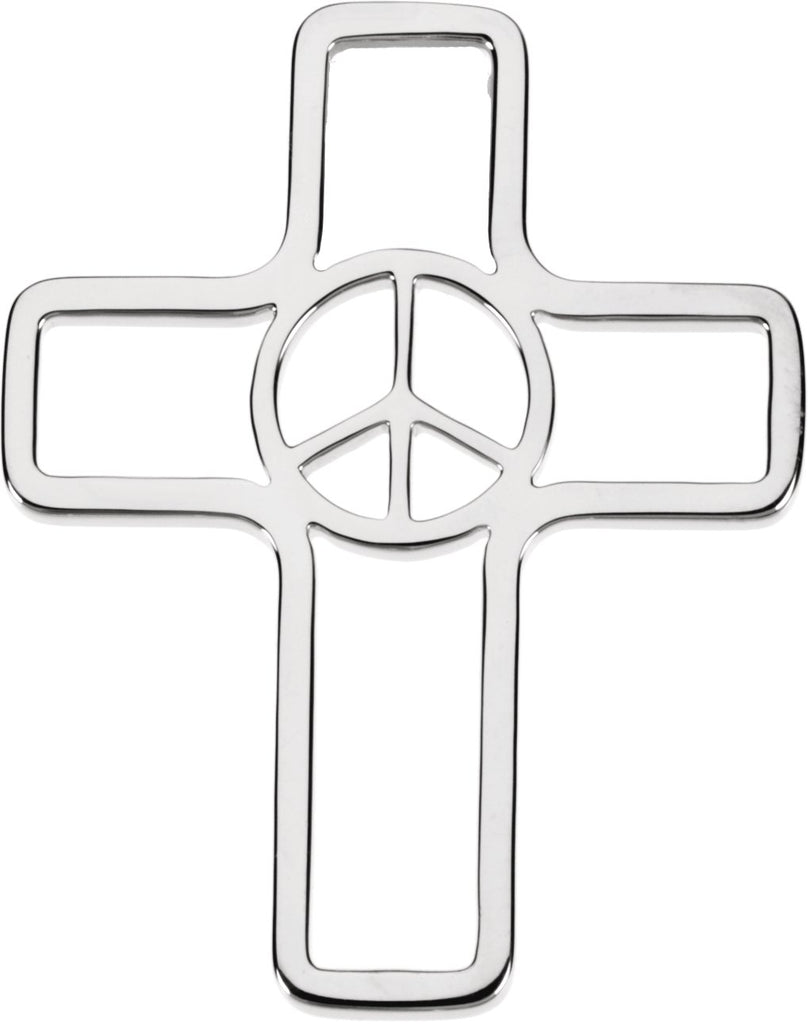 14k white 36.75x29.25 mm peace sign cross pendant