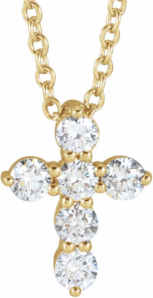 14k yellow 10.2x7.9 mm 1/4 ctw diamond cross 16-18" necklace