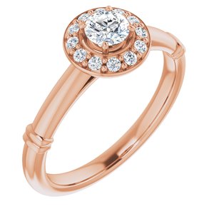 14k rose 4 mm round forever  moissanite & 1/10 ctw diamond engagement ring  