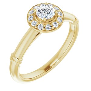 14k yellow 4 mm round forever  moissanite & 1/10 ctw diamond engagement ring  