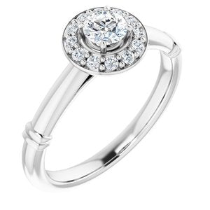 14k white 4 mm round forever  moissanite & 1/10 ctw diamond engagement ring  