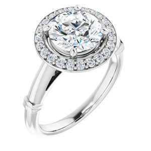 14k white 8 mm round forever  moissanite & 1/5 ctw diamond engagement ring  