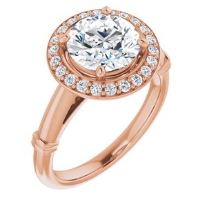 14k rose 8 mm round forever  moissanite & 1/5 ctw diamond engagement ring  