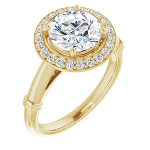 14k yellow 8 mm round forever  moissanite & 1/5 ctw diamond engagement ring  