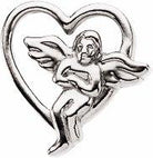 sterling silver 9x9 mm heart with angel lapel pin