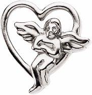 sterling silver 9x9 mm heart with angel lapel pin