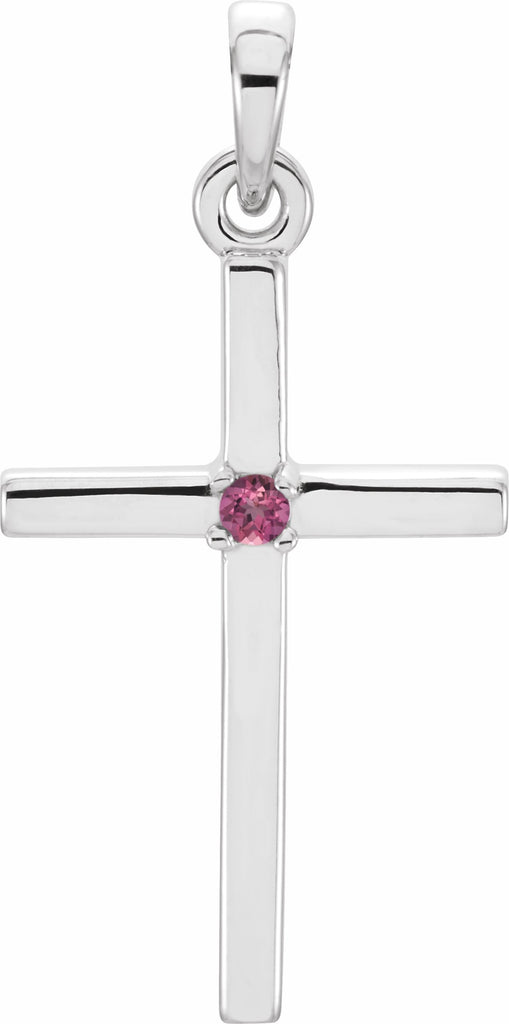 14k white 22.65x11.4 mm pink tourmaline cross pendant