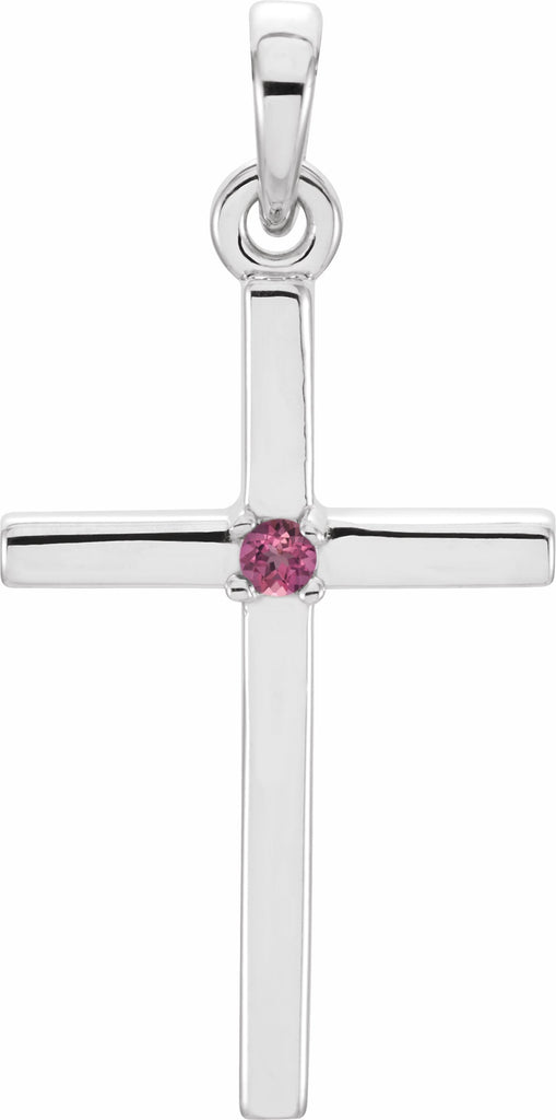 14k white 19.2x9 mm pink tourmaline cross pendant 