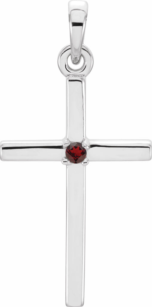 14k white 19.2x9 mm garnet cross pendant 