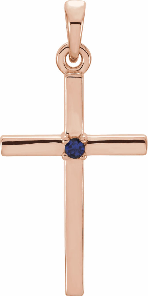 14k rose 22.65x11.4 mm blue sapphire cross pendant 