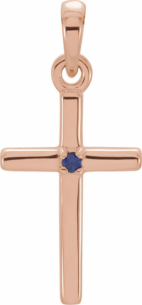 14k rose 19.2x9 mm blue sapphire cross pendant 
