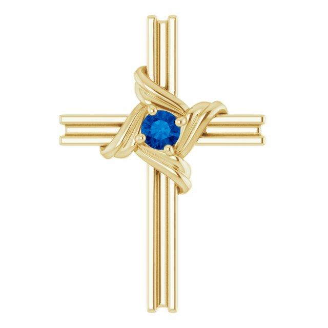 14k yellow blue sapphire cross pendant 