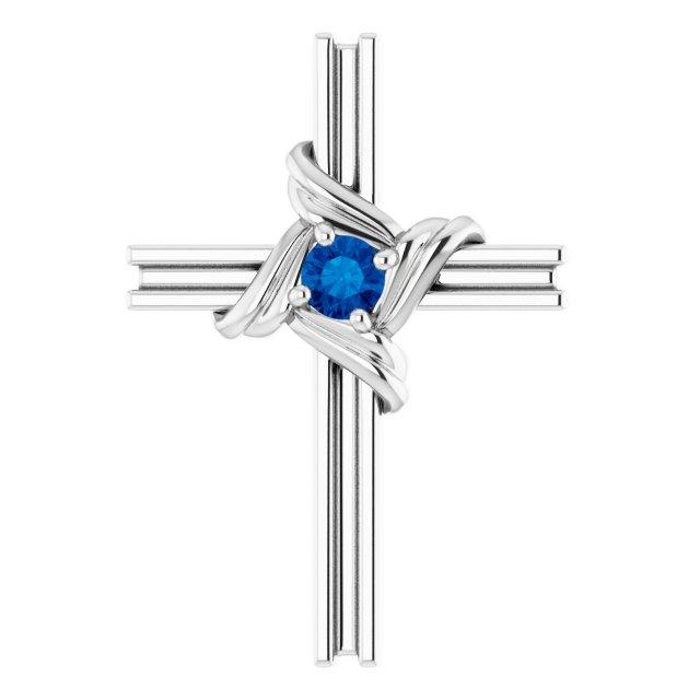 14k white blue sapphire cross pendant 