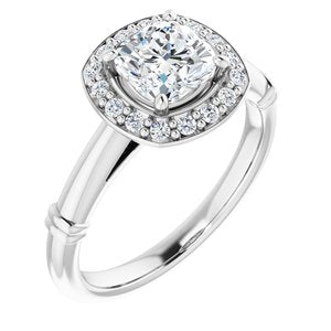 platinum 6 mm cushion forever  moissanite & 1/8 ctw diamond engagement ring 