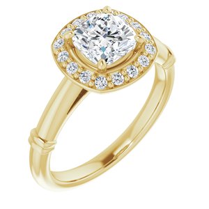 14k yellow 6 mm cushion forever  moissanite & 1/8 ctw diamond engagement ring 