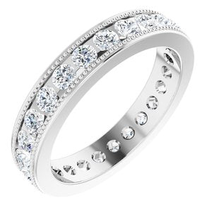 14k white 1 1/2 ctw diamond milgrain eternity band size 7