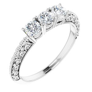 14k white 1/2 ctw diamond three-stone anniversary band