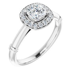 14k white 5 mm cushion forever  moissanite & 1/8 ctw diamond engagement ring 