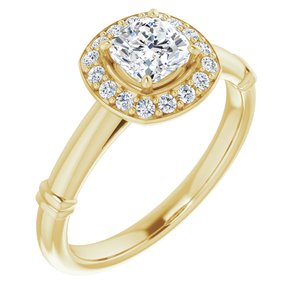 14k yellow 5 mm cushion forever  moissanite & 1/8 ctw diamond engagement ring 