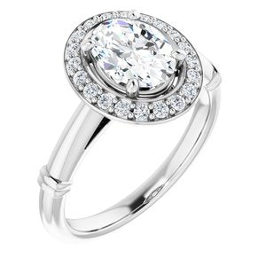 platinum 8x6 mm oval forever  moissanite & 1/6 ctw diamond engagement ring  