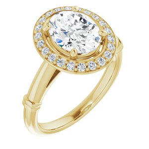 14k yellow 9x7 mm oval forever  moissanite & 1/5 ctw diamond engagement ring  